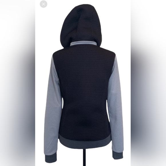 MPG zipper front black grey removable hood athletic jacket sweatshirt medium - Picture 3 of 4
